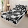 thumbnail image 2 of Homewish Black Ombre Checkered Zipper Twin Comforter Sets with Fitted Sheet and 2 Pillowcases,Abstract Artwork Zipper Bedding Set,Light Gray Reversible,4pcs, 2 of 8