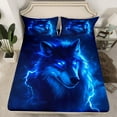 thumbnail image 2 of Manfei Safari Wolves Queen Sheet Sets,Jungle Wildlife Flat Sheet,Blue Black Queen Fitted Sheet For Men Women,Breathable Home Decor,4 Pieces, 2 of 7