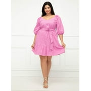 ELOQUII Elements Women's Plus Size Belted Eyelet Dress