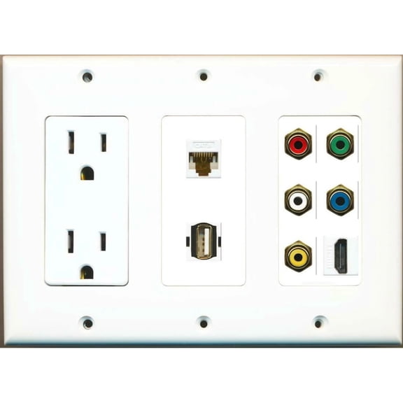 Ultra Spec Cables 15A Power Outlet Cat6 USB A-A 5 RCA Red/White/Yellow/Green/Blue HDMI Wall Plate