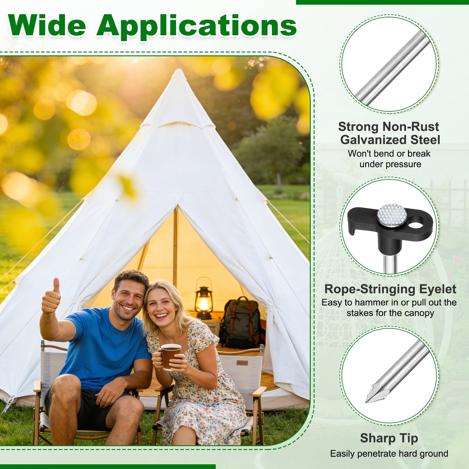 20 Pack Heavy Duty Tent Stakes, 10 Inch Non-Rust Metal Tent Pegs Camping Pegs Ground Stakes Tent Spike Canopy Anchors for Garden, Hiking Tarp Canopy Shelter Grassland, Black