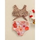 thumbnail image 5 of Traje de baño para niña pequeña, tankini sin mangas con estampado de leopardo y flores, top corto y pantalones cortos, traje de baño de verano de 2 piezas, 5 of 6
