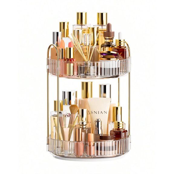 360° Rotating Makeup Organizer, Bathroom Make Up Spinning Holder Rack, Large Capacity Cosmetics Storage Vanity Shelf Countertop, Fits Cosmetics, Perfume, Skincare, Lipsticks