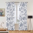 thumbnail image 2 of Pastoral Flowers Kitchen Curtains 96 Inch Length, Vintage Haze Blue Farmhouse Plant Grommet Top Bedroom Living Room Curtains, Light Filtering Cafe Curtain Drapes 2 Panels Set 104''x96'', 2 of 9
