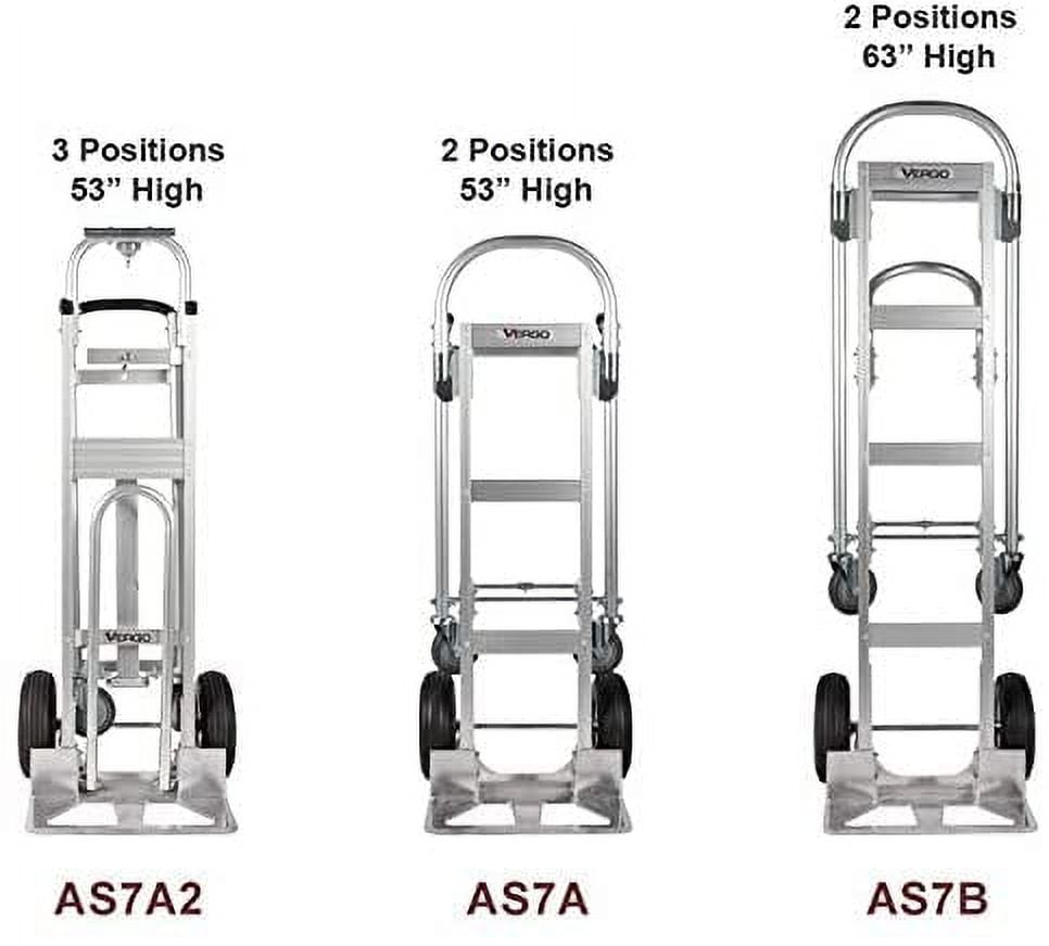 Vergo Industrial AS7A2 Aluminum Convertible Hand Truck Dolly Cart with Loop  Handle 700 lbs Capacity (3 Positions, 53