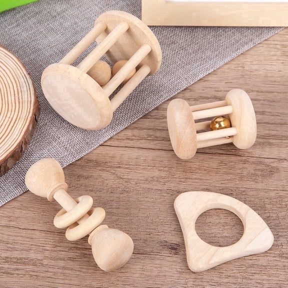4 Pcs Wooden Pet Toys - Safe Rabbit & Guinea Pigs Teeth Grinding Toys for Chinchillas, Hamsters & Small Animals - Indoor & Outdoor