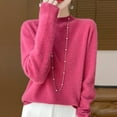 thumbnail image 2 of cfhntfmh Wool Blend Sweaters for Women Fall Winter Warm Knitted Pullover Crewneck Long Sleeve Thermal Sweater（Hot Pink,XX-Large), 2 of 3