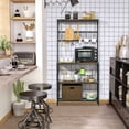 thumbnail image 2 of HOMCOM Industrial 4-Tier Baker's Rack with Storage Shelves, Microwave Stand with Wire Grid and Hanging Hooks, Kitchen Storage Organizer with Adjustable Feet, Rustic Brown, 2 of 10