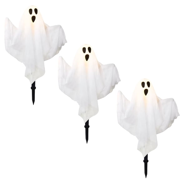 3 Pack Halloween Ghost Stakes, Solar 23.6 Inches Ghost LED Lights Decoration for Lawn Garden Yard Party Decor, Outdoor Halloween Decorations, White