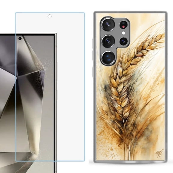 OneToughShield ® Compatible with Samsung Galaxy S24 Ultra, Shockproof Phone Case, with Tempered Glass Screen Protector - Wheat Painting