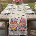 thumbnail image 4 of Blue Purple Gnomes Table Runner - 48 Inch Long Spring Vintage Hydrangea Flower Leaf Cotton and Linen Blended Dress Scarves Farmhouse Table Runner for Kitchen Dining, Coffee Table, 13" x 48", 4 of 8
