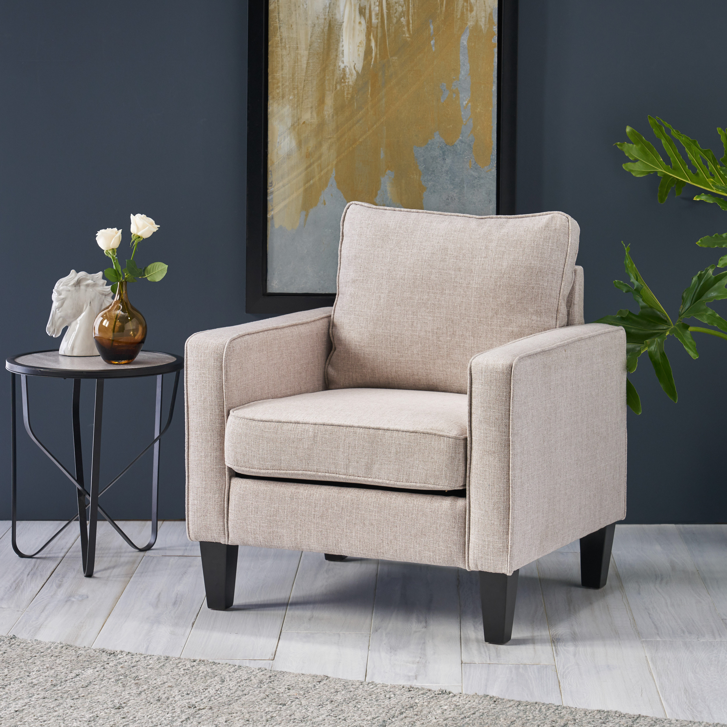 Noble House Kinslee Contemporary Fabric Club Chair, Beige