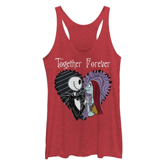 Women's The Nightmare Before Christmas Halloween Jack Skellington Sally Together Forever Racerback Tank Top