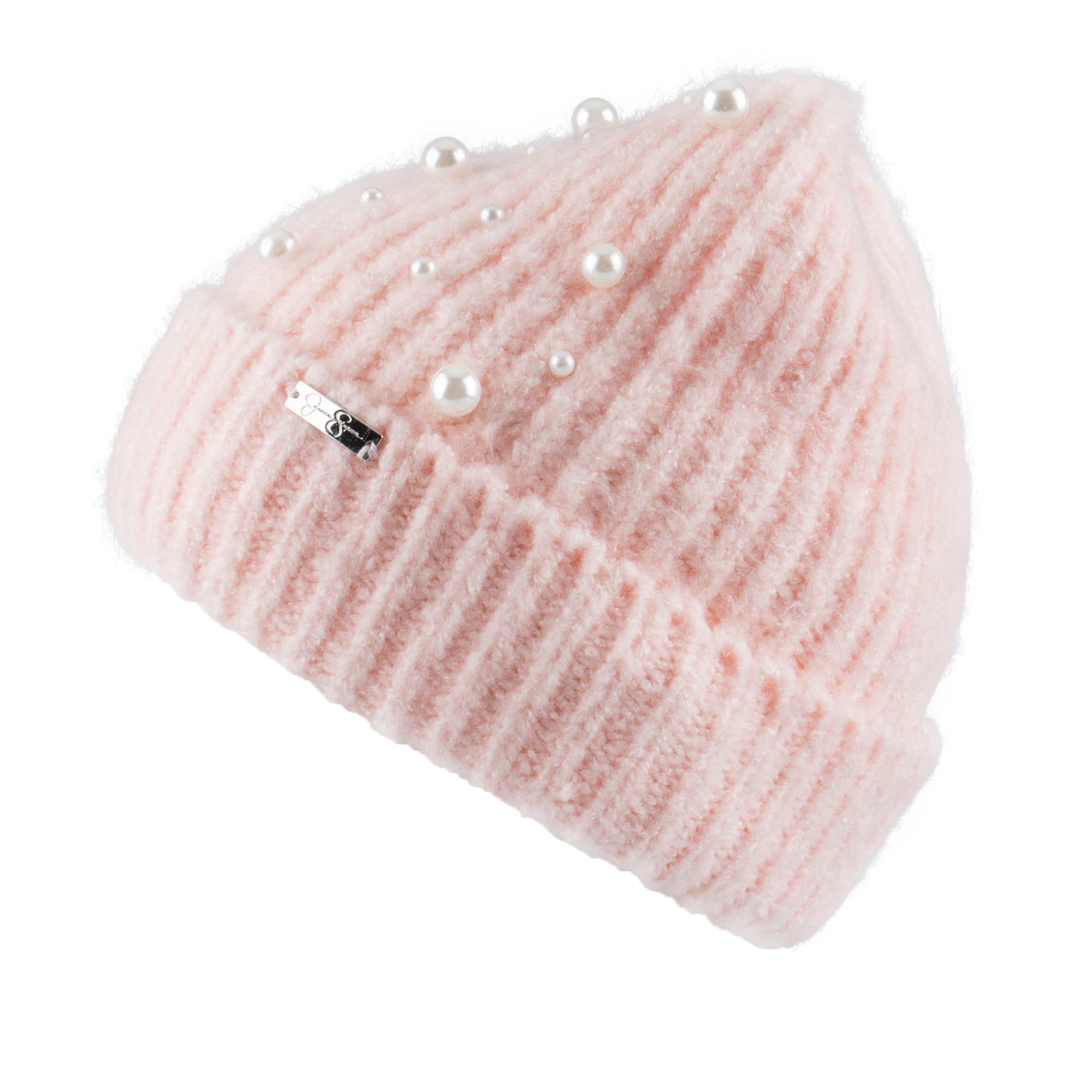 NWT Jessica Simpson Pink Pearl-Embellished Beanie and Earring Set Pearl Knit Beanie at Amazon Women main image 3