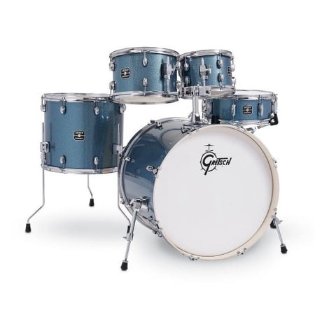 Gretsch Drums 7-Ply Poplar Drum Shells with Cymbal Stand, 5-piece Blue Sparkle
