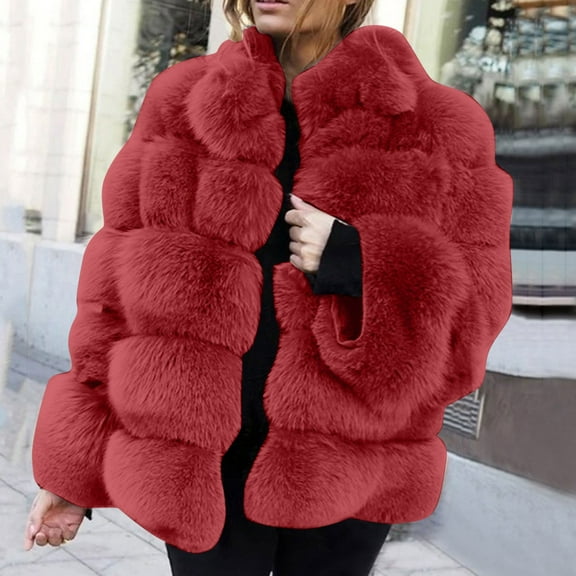 up to 60% off Gifts Usmixi Womens Winter Fleece Coat Womens Faux Furry Jacket Long Sleeve Plus Size Casual Solid Plush Coats Open Front Stand Neck Fuzzy Fleece Outerwear Fleece Coat
