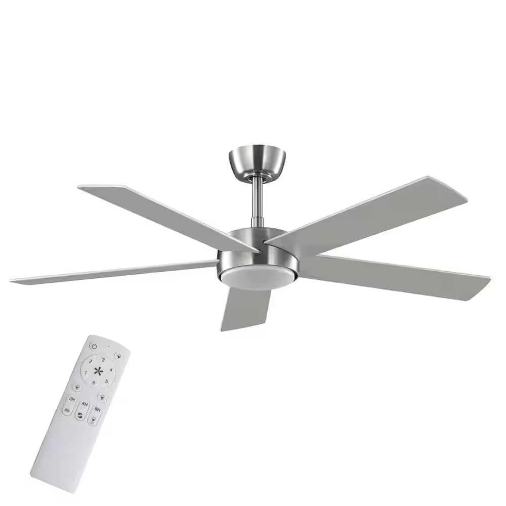Benning 52 in. Indoor Brushed Nickel Downrod Ceiling Fan with Adjustable White Light LED and Remote Control Included