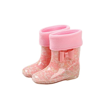 

Lacyhop Boys Girls Rain Boot Slip Resistant Waterproof Booties Wide Calf Rubber Boots Wet Weather Breathable Garden Shoes Non-slip Cartoon Rainboot Dark Pink With Cotton 7C
