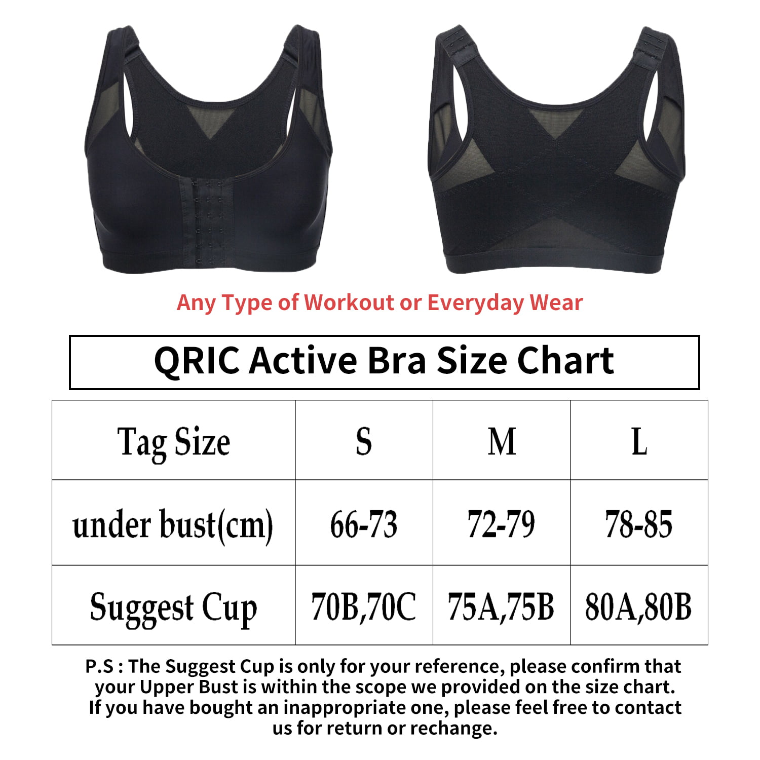 QRIC Women's Comfort Front Close Sport Bra With Mesh Straps Post-surgical  Back Support Bra