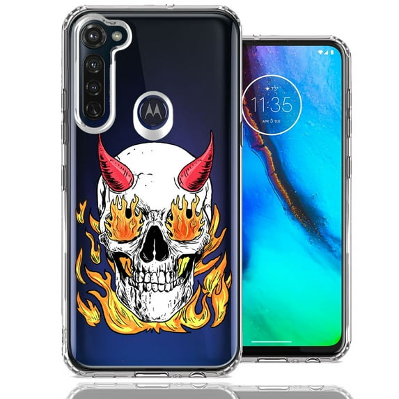 MUNDAZE For Motorola Moto G Stylus Flamming Devil Skull Design Double Layer Phone Case Cover