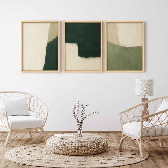 Framed Print Wall Art Set of 3 - Abstract Colorblocks Poster Art - 3 Pieces Minimalist Neutral Modern Wall Decor for Living Room - 12"x16"x3 Natural
