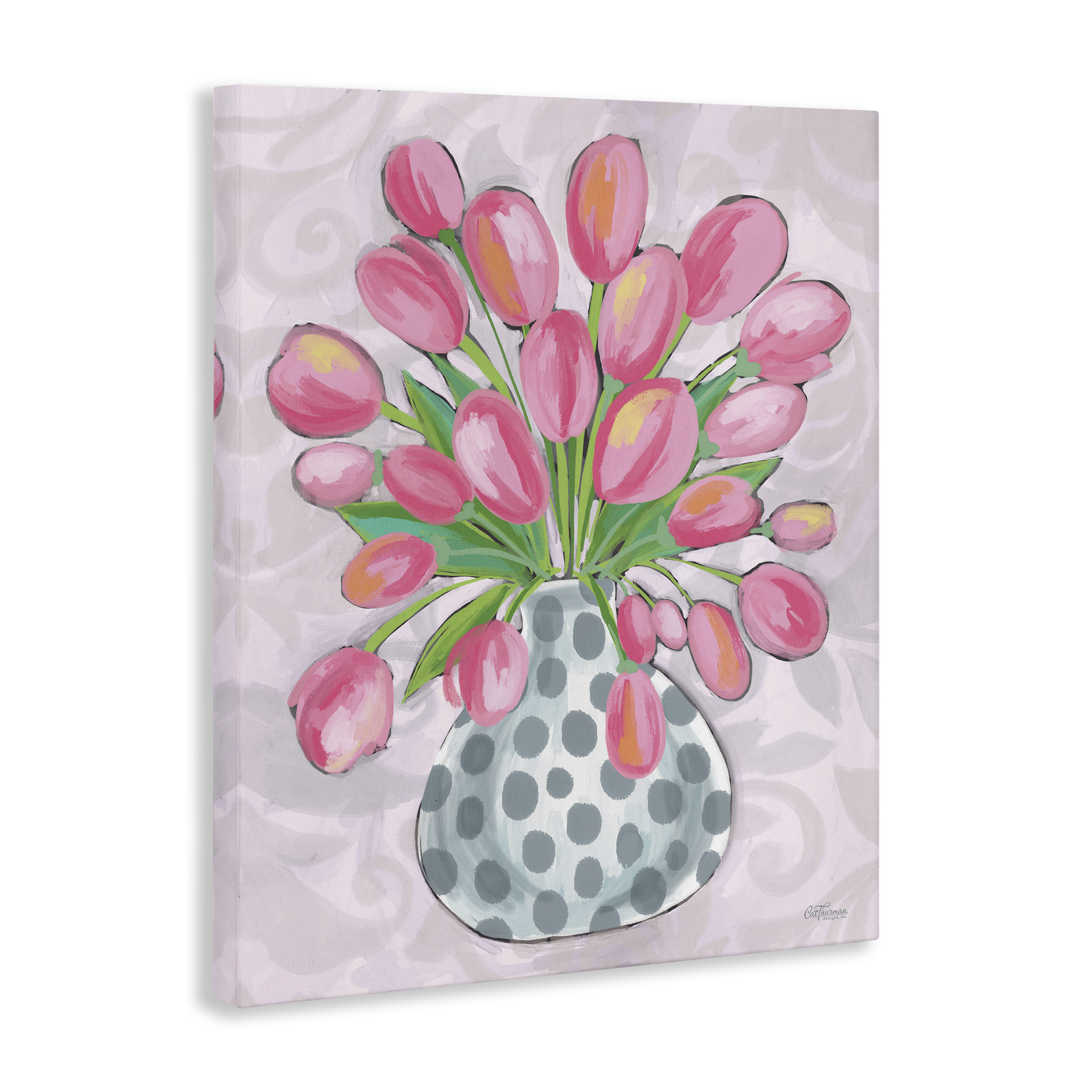 Stupell Industries Round Pink Tulips Botanical & Floral Painting Gallery Wrapped Canvas Art Print Wall Art, 16 x 20