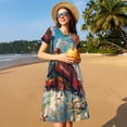 thumbnail image 4 of Balery Beautiful Red Train Hot Air Balloon Vestidos sueltos de manga corta para mujer, vestidos de verano 2025, vestidos casuales de corte A con vuelo., 4 of 6