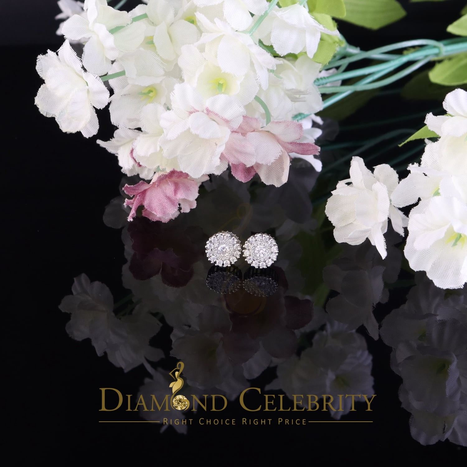 King of Blings Floral Stud White D Moissanite Earrings 1.00 ct. t.w. 925 Sterling, Sterling Silver