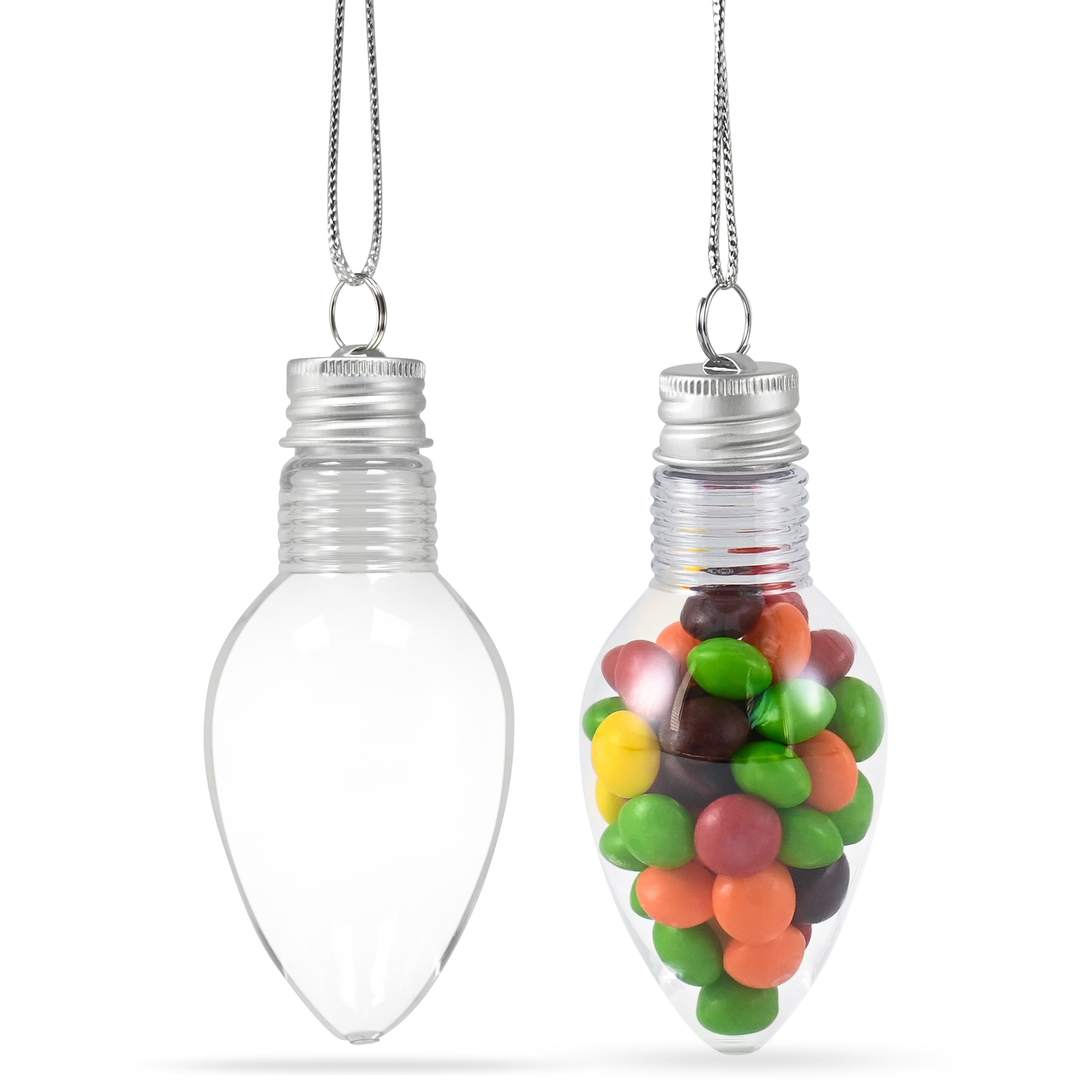 RN'D Toys Clear Fillable Ornaments - Shatterproof Transparent Plastic Craft Ornament Bulb Decorations for DIY Christmas Light Bulb Ornament Set - Pack of 24