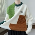 thumbnail image 3 of Mens Clashing Colour Patchwork Knitted Sweater Crew Neck Line Design Sweater Oversized Long Sleeve Pullover Sweater, Green, L, 3 of 6