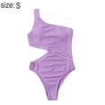 thumbnail image 2 of Women's Cutout One Piece Swimsuit One Shoulder Swimwear Ribbed Monokini Bathing Suits - Purple, 2 of 7