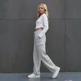 thumbnail image 3 of COUVER Women’s Cotton Blend Fleece Cargo Jogger Pants with Pockets, Heather Grey, Large, 1 Pair, 3 of 6
