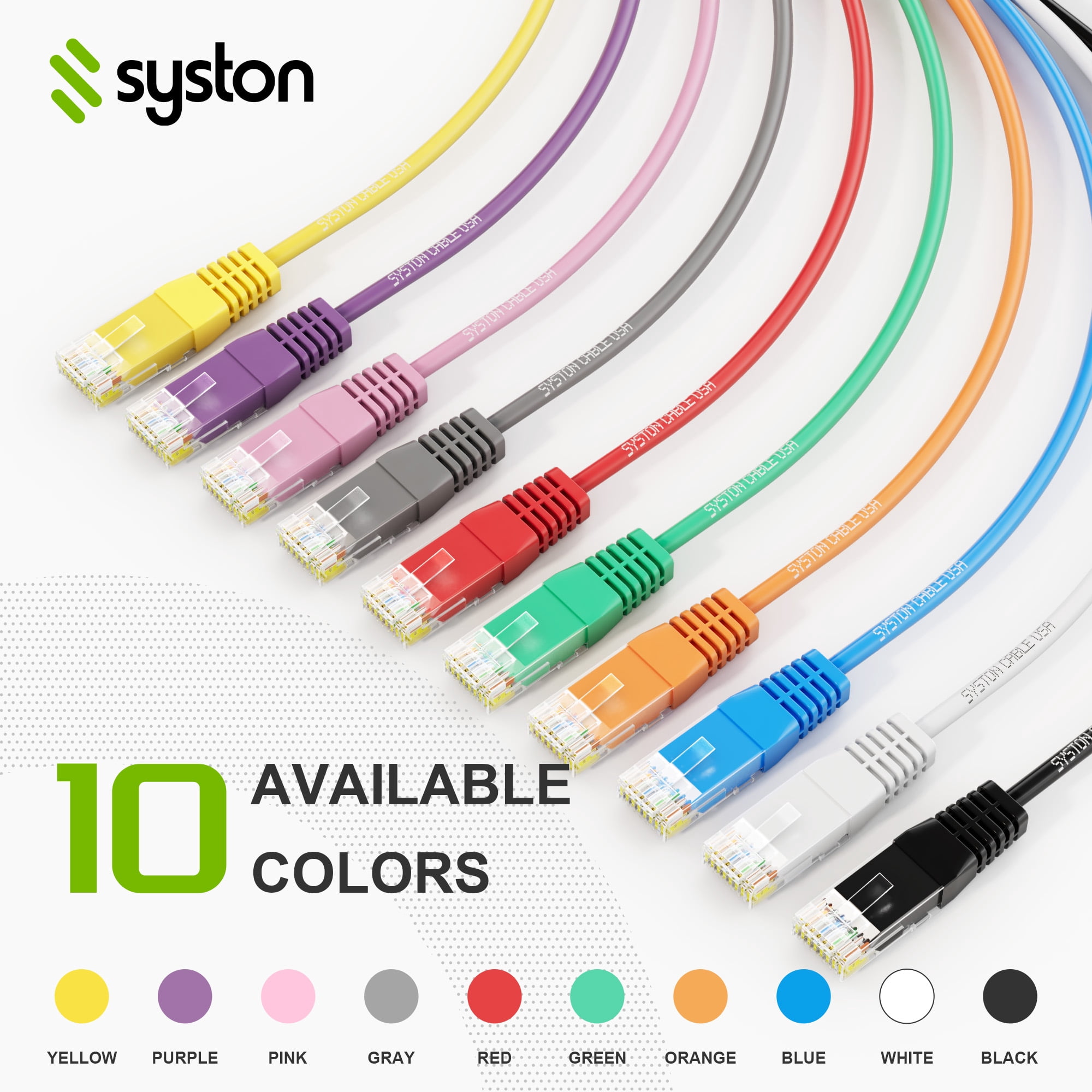 Syston Cat6e Ethernet Internet Cable Patch - 50 FT Black, 600MHz 23AWG 4pr UTP Solid Bare Copper Wire Indoor/Outdoor PoE PC Laptop, CMR Riser-Rated Sunlight Resistant RoHS Compliant UL ETL Certified