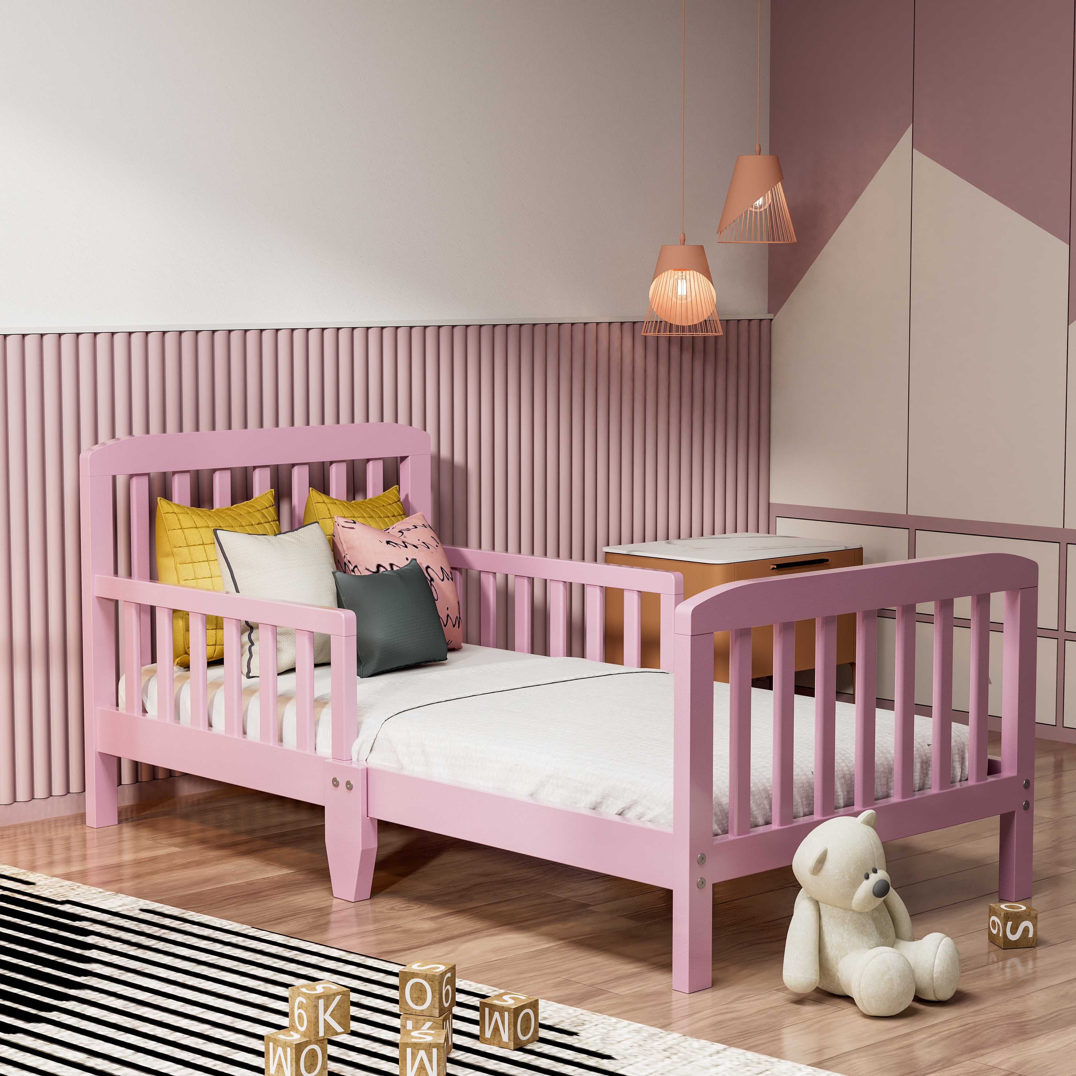 Fizzy Baby Classic Toddler Bed with Rails Wooden Beds for Kids, Pink