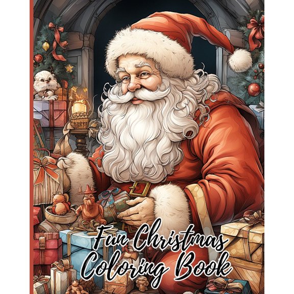Fun Christmas Coloring Book: Easy and Simple Designs for Stress Relieving, Christmas Realistic Coloring Book, (Paperback)