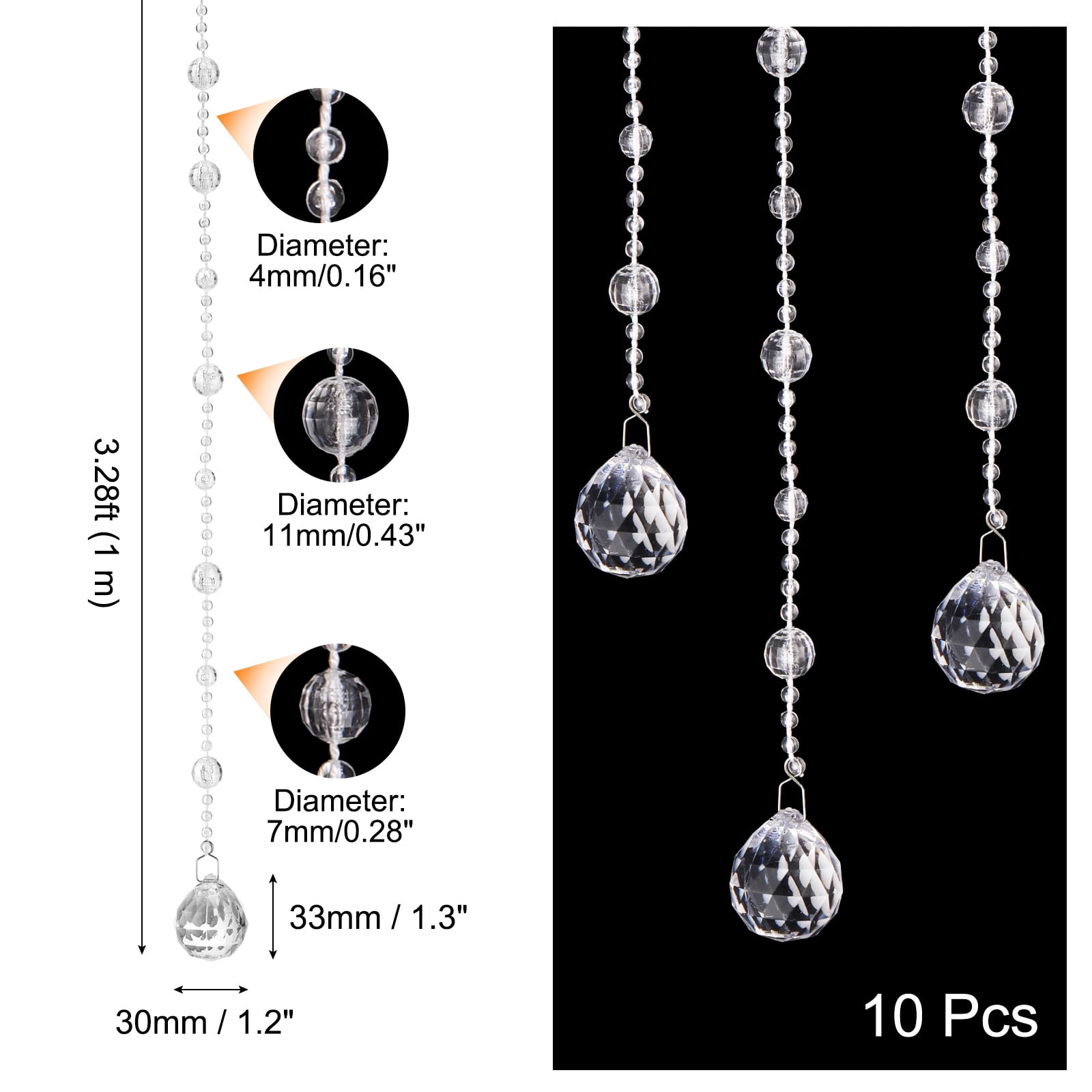Unique Bargains Acrylic Crystal Garland Strands Clear Beads Wedding DIY 3.28ft