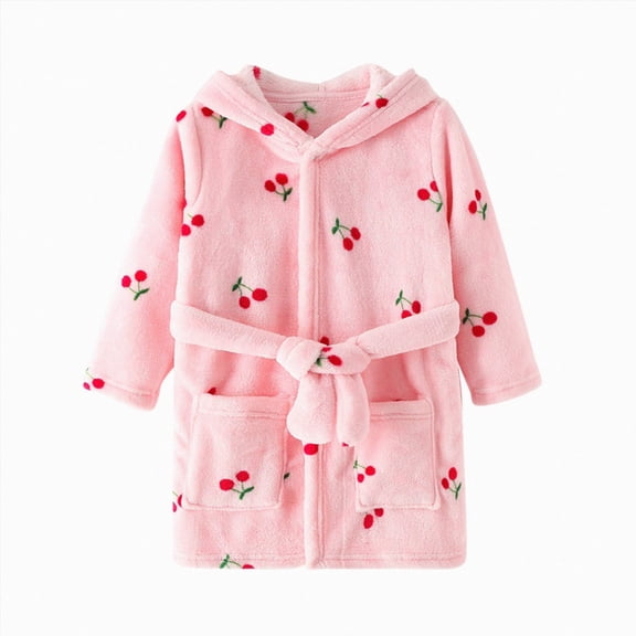 zuwimk Boys Fleece Robe Hooded Toddler Soft Bathrobe Pajamas Sleepwear for Kids Girls(Pink,6-7 Years)