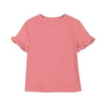 thumbnail image 3 of Povozer Girls' Summer T Shirts Crewneck Girls T Shirts Double Layer Ruffle Short Sleeve Kids Summer Crewneck Tunic Tee Tops for 11-12 Years,Pink, 3 of 5