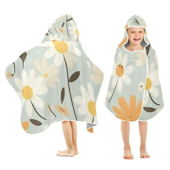 Cartoon Simple Daisies Toddler Hooded Beach Towel 24" x 50" Kids Bath Towels Soft Quick Dry for Swim Pool Boys Girls