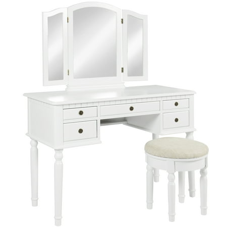 Best Choice Products Bedroom Vanity Hair Dressing Table Set with Tri-Folding Mirror and Upholstered Stool Seat, (Best Dressing Tables With Mirror)