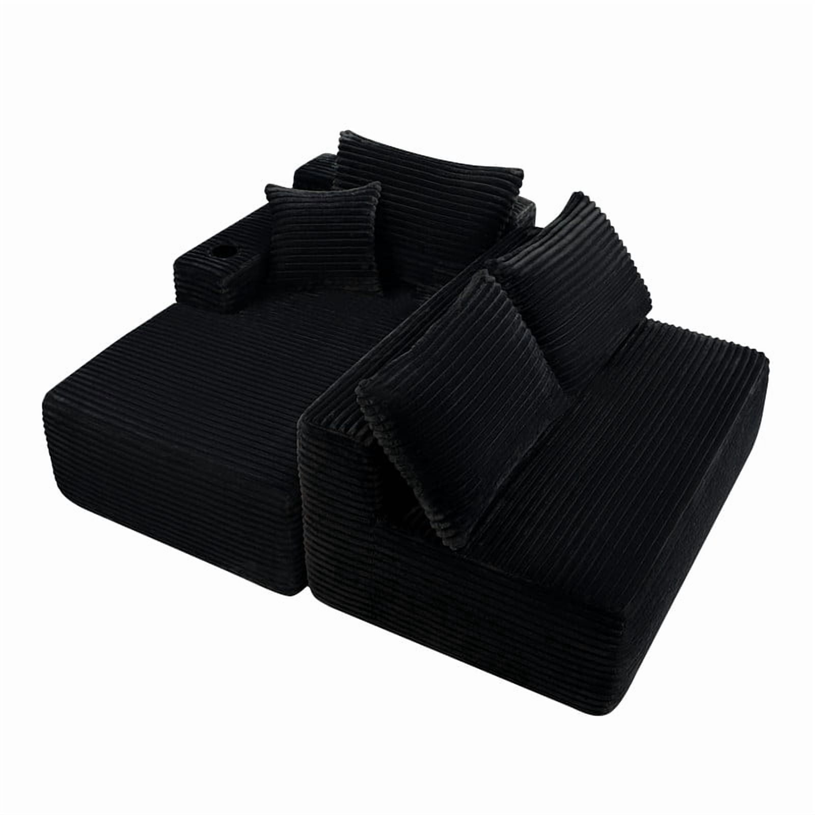 2-Piece No Assembly Need Sectional Sofa Set, Boneless Couch with Chaise Lounge, Modular Upholstered Sofa with Cup Holder