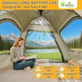 thumbnail image 4 of Battery Operated Ceiling Fan: 11" Portable Camping RV Tent Fan with Lights - Outdoor Hanging Rechargeable 8000mAh - Hook Type Remote Fans for Gazebo Patio Canopy Beach Dormitory Bedroom 5V/2A, 4 of 5