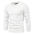 thumbnail image 3 of TFEOQRY Pullover Sweater for Men Solid Color Loose Comfortable Knit Wear Long Sleeved Round Neck Sweater Top White, 3 of 4