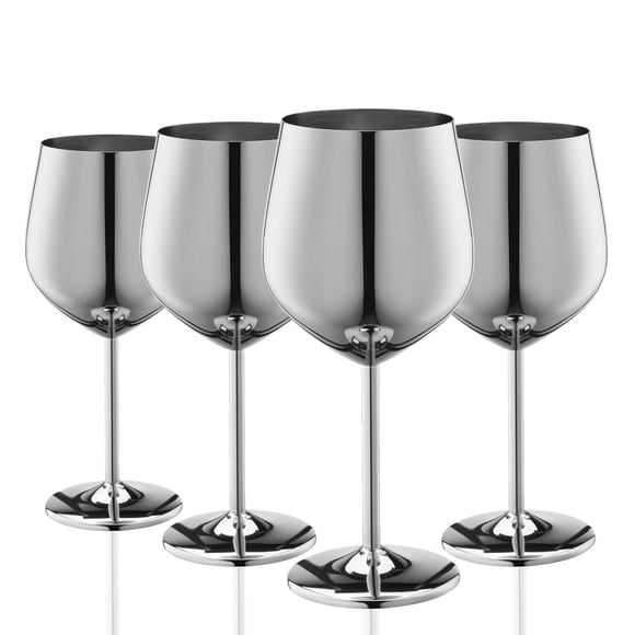 Verres à Vin Argentés Ensemble de 4, 550ml Gobelet Incassable en Argent, Verre à Vin en Acier Inoxydable, Verre à Vin en Métal Unique et Portable