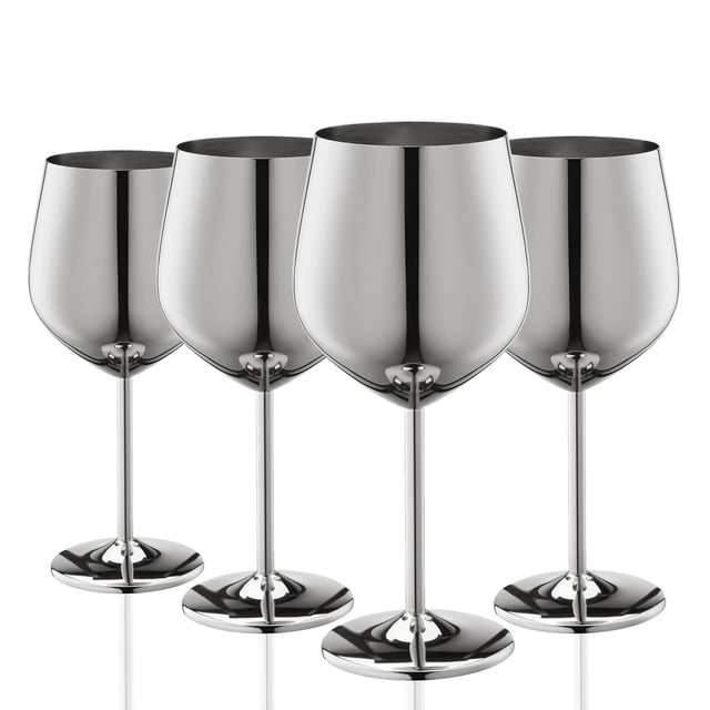 Juego de copas de vino WOTOR de acero inoxidable, 4 x 532 ml, color plateado