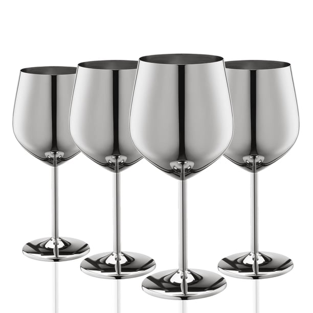 Juego de copas de vino WOTOR de acero inoxidable, 4 x 532 ml, color plateado