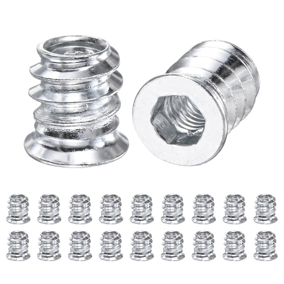 20-Pack Threaded Inserts for Wood, M6x10mm Hex Drive Threaded Insert Nuts for Wood Furniture [Silver Tone]