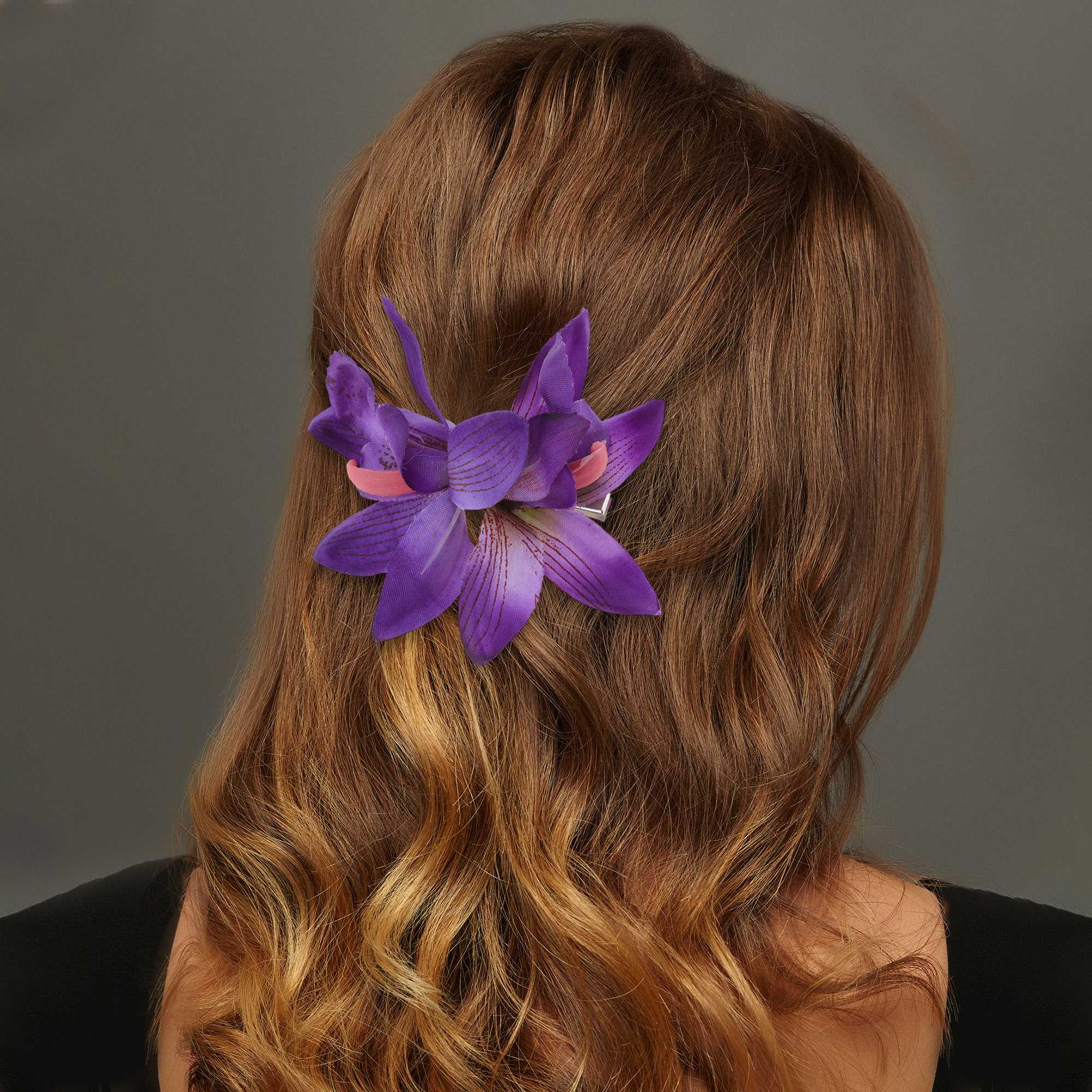 Unique Bargains Simulation Phalaenopsis Double Flowers Hair Clip for Hairstyles Purple