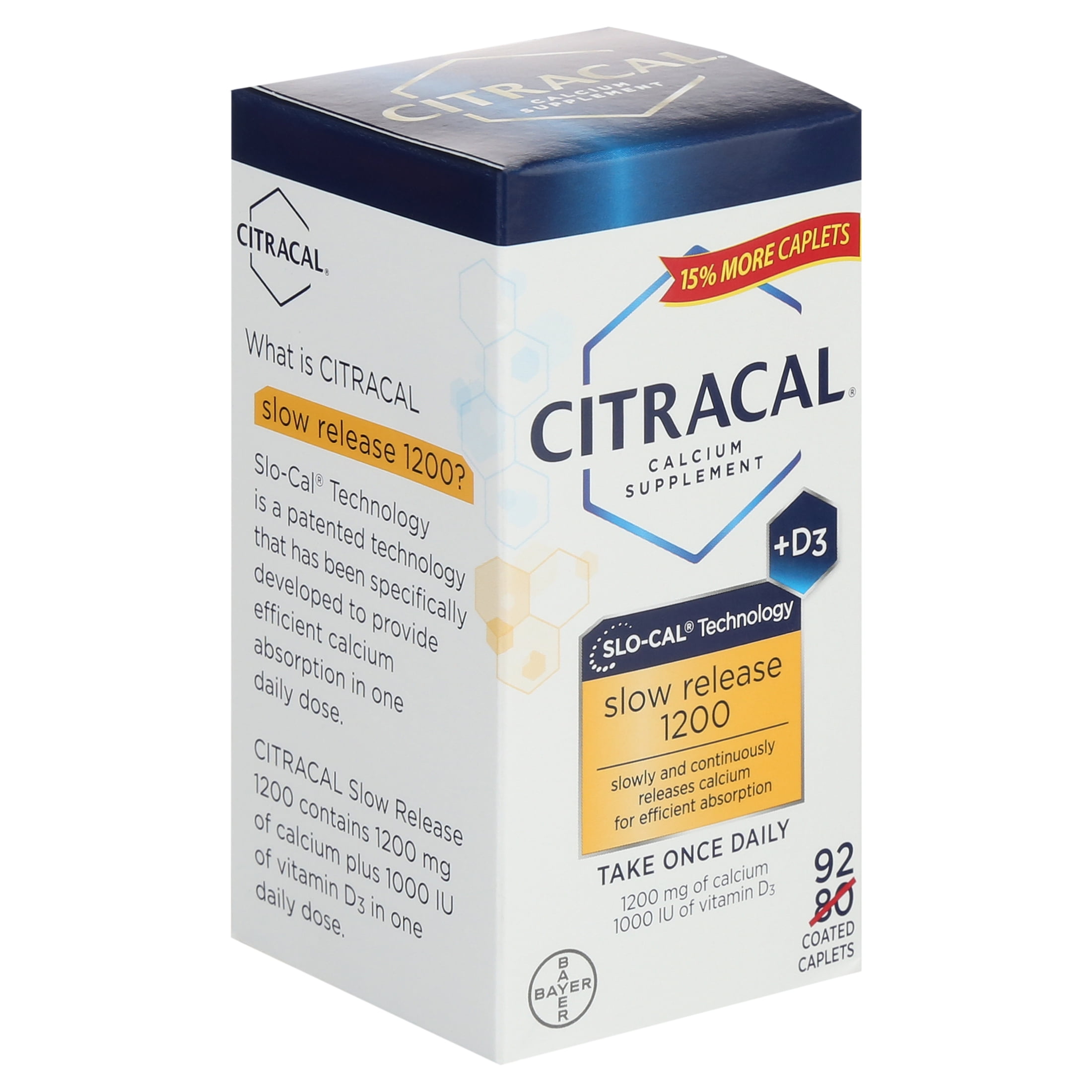 Citracal Slow Release 1200 Calcium With Vitamin D3, Caplets, 92 Count