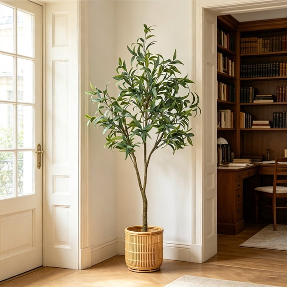 IARTTOP 7ft Artificial Eucalyptus Tree Faux Lifelike Leaves with Plastic Pot for Office Home Living Room Indoor Outdoor Decor